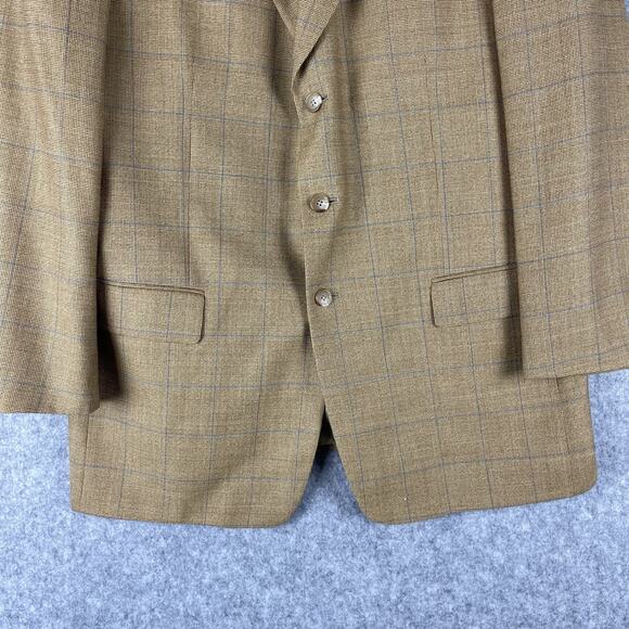 Vintage Oliver Wool Blazer Sport Coat Jacket Men 44L Tan Windowpane 3 Button - Picture 3 of 16